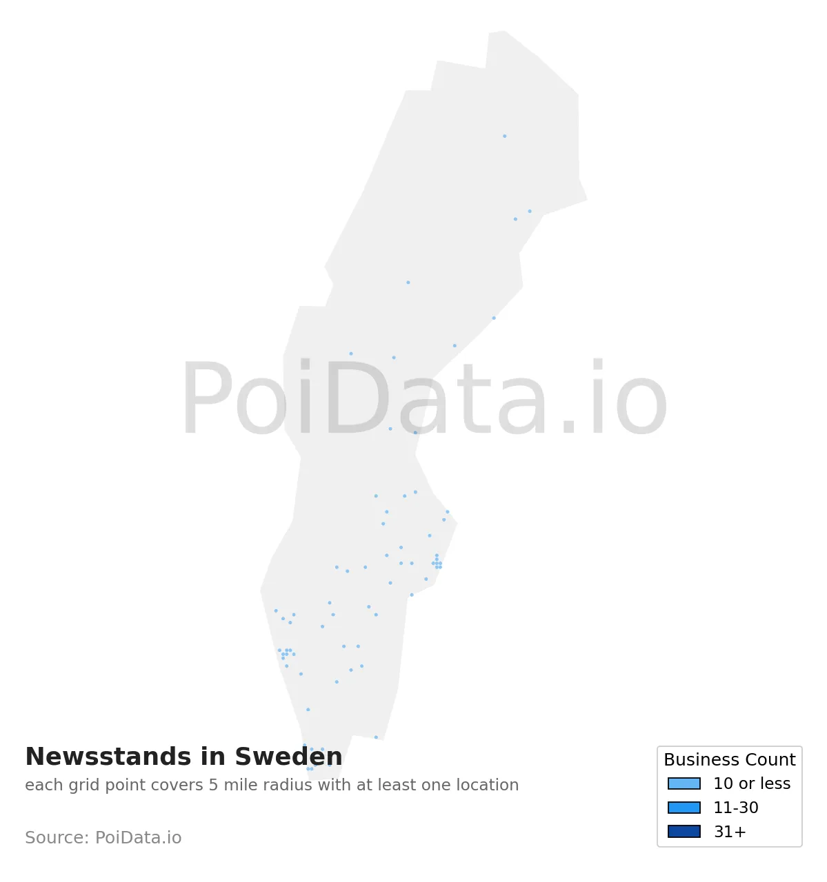 Newsstand density map for Sweden