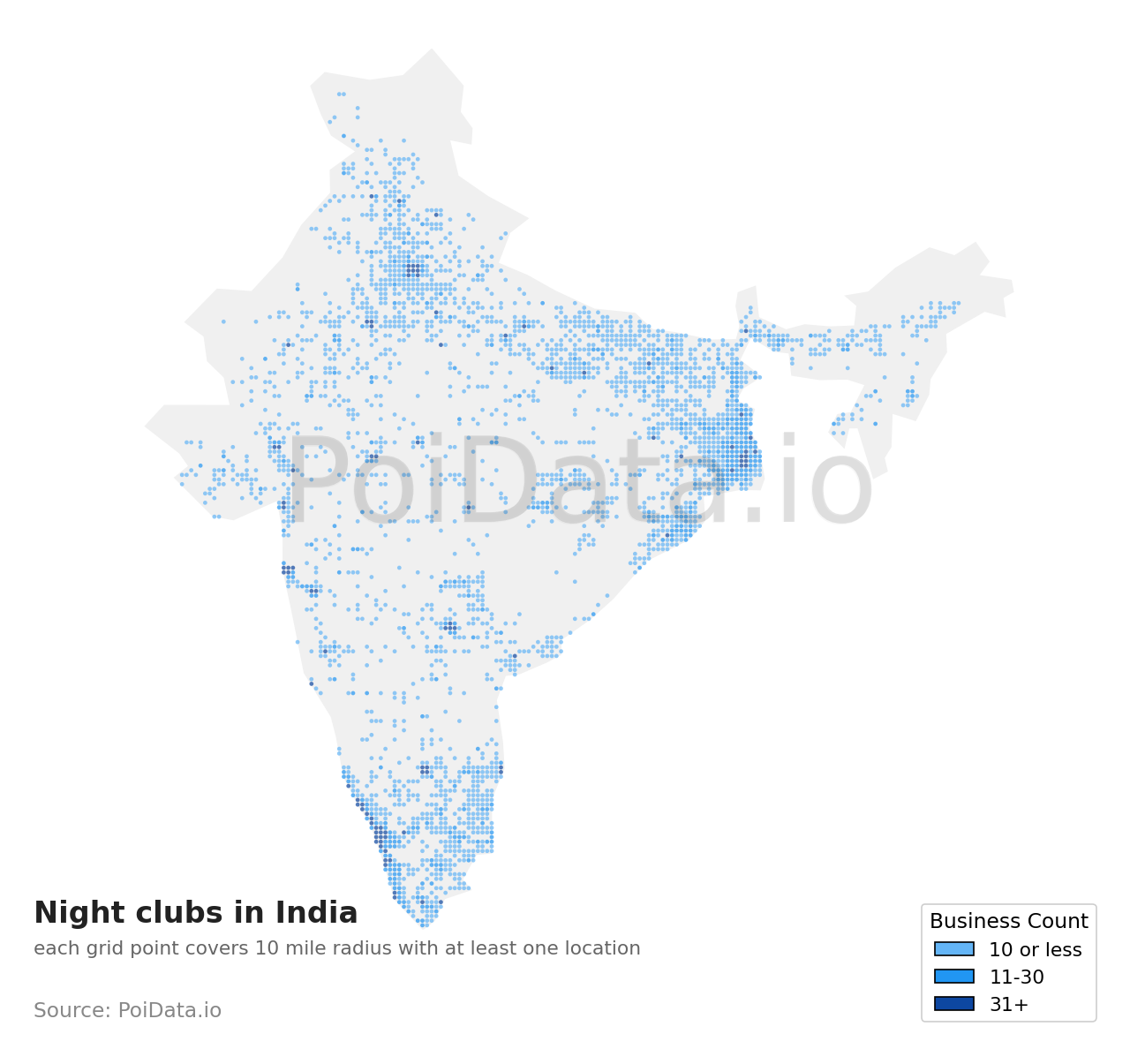 Night club density map for India