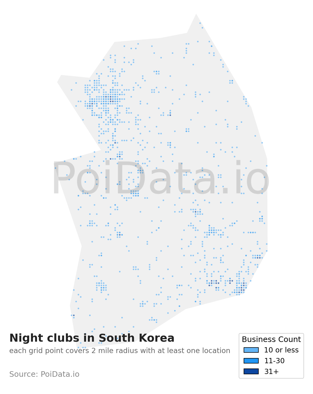 Night club density map for South Korea