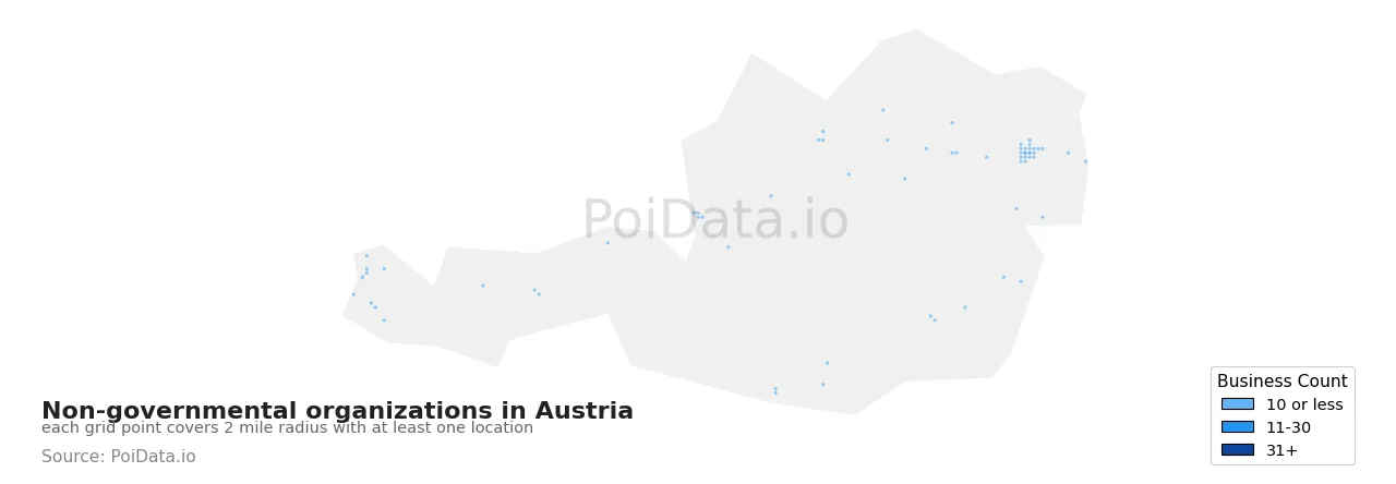 Non-governmental organization density map for Austria