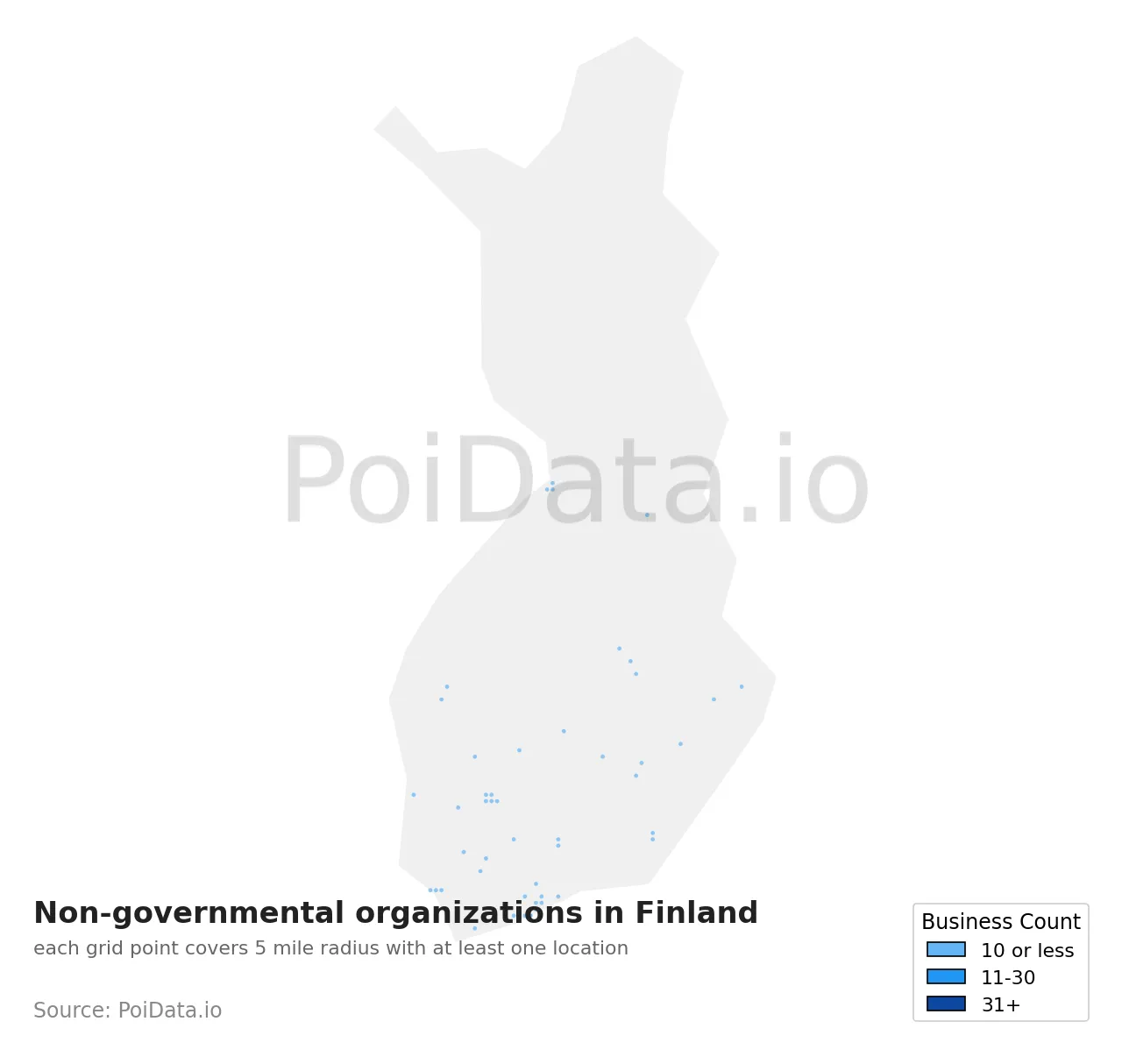 Non-governmental organization density map for Finland