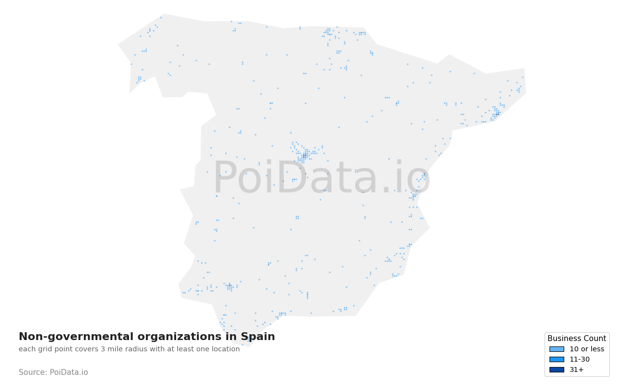 Non-governmental organization density map for Spain