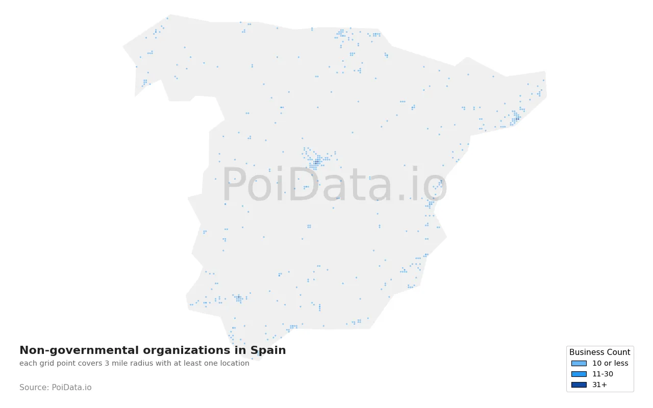 Non-governmental organization density map for Spain