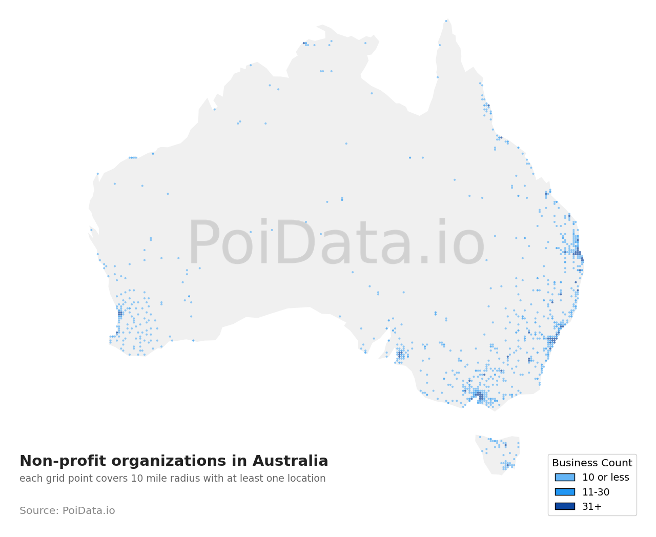 Non-profit organization density map for Australia
