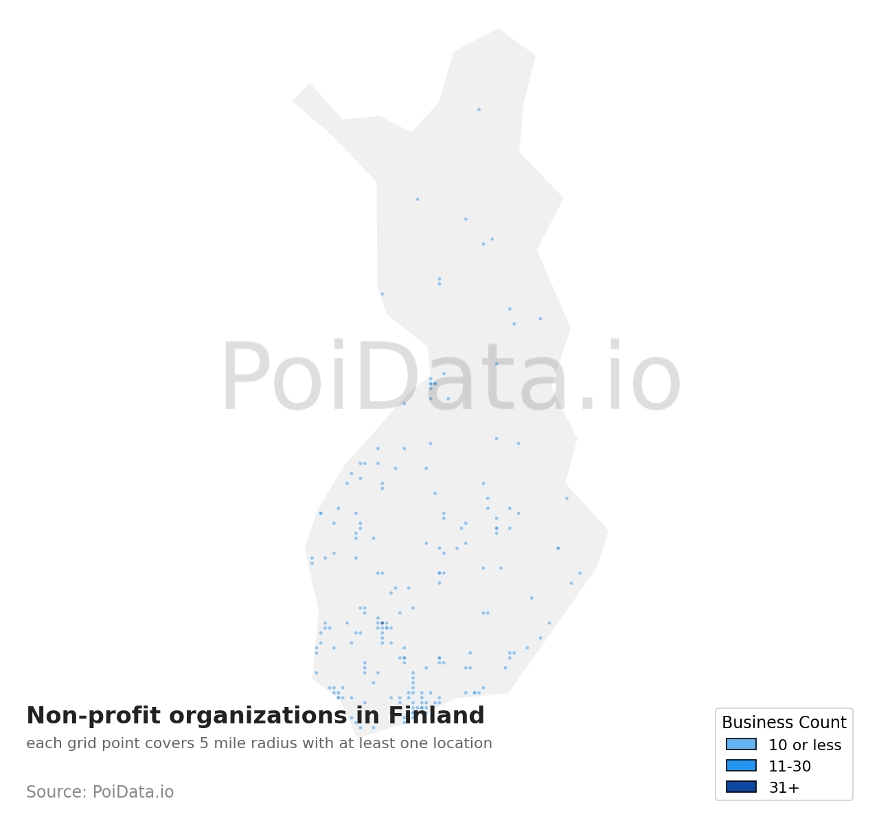 Non-profit organization density map for Finland