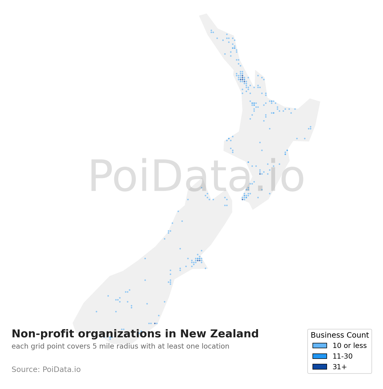 Non-profit organization density map for New Zealand