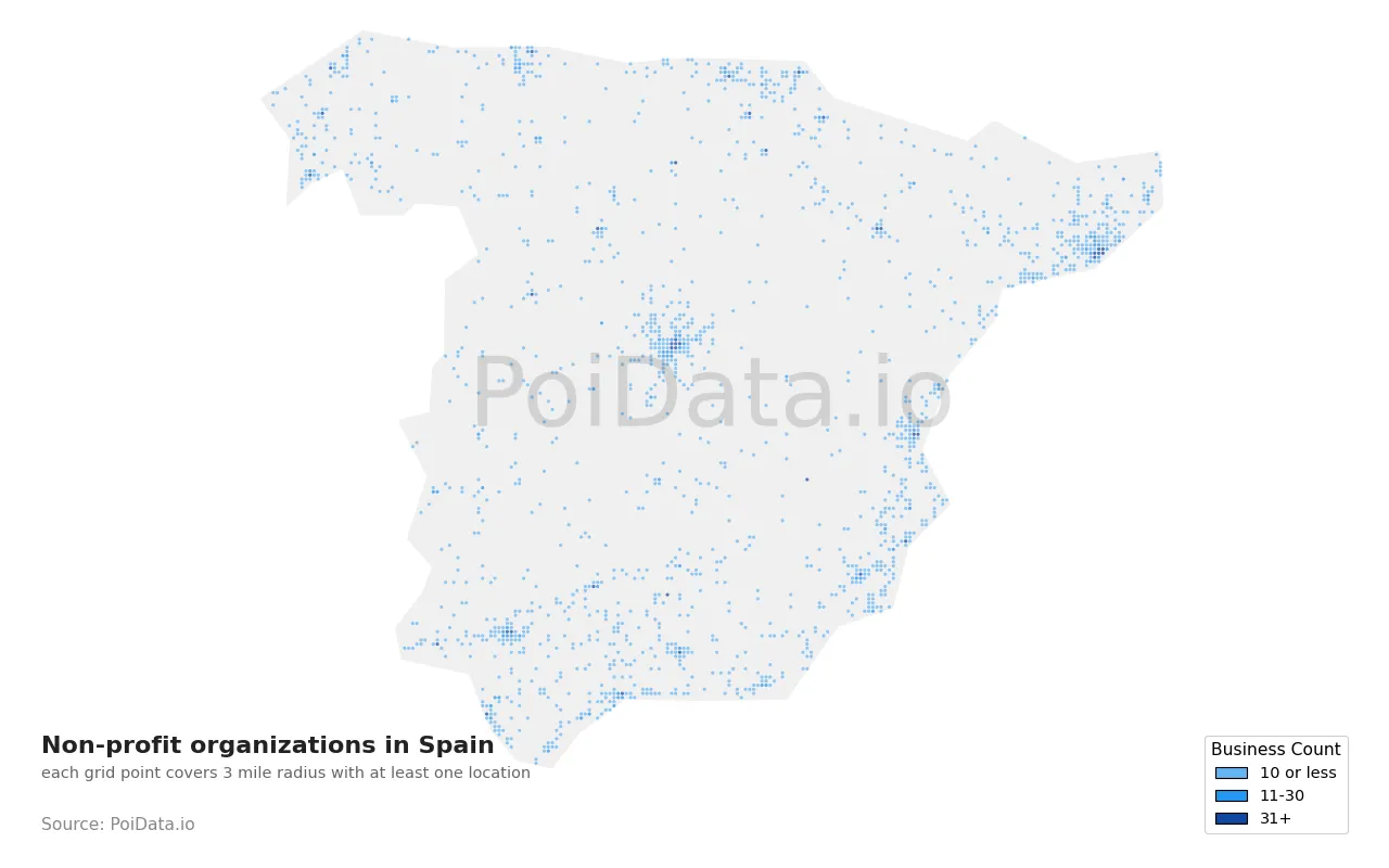 Non-profit organization density map for Spain