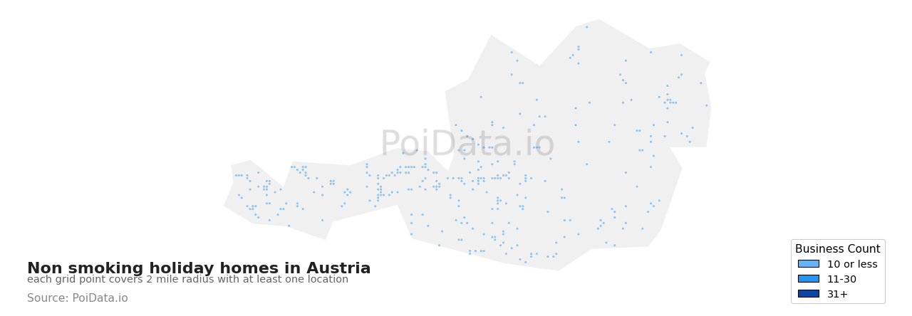 Non smoking holiday home density map for Austria