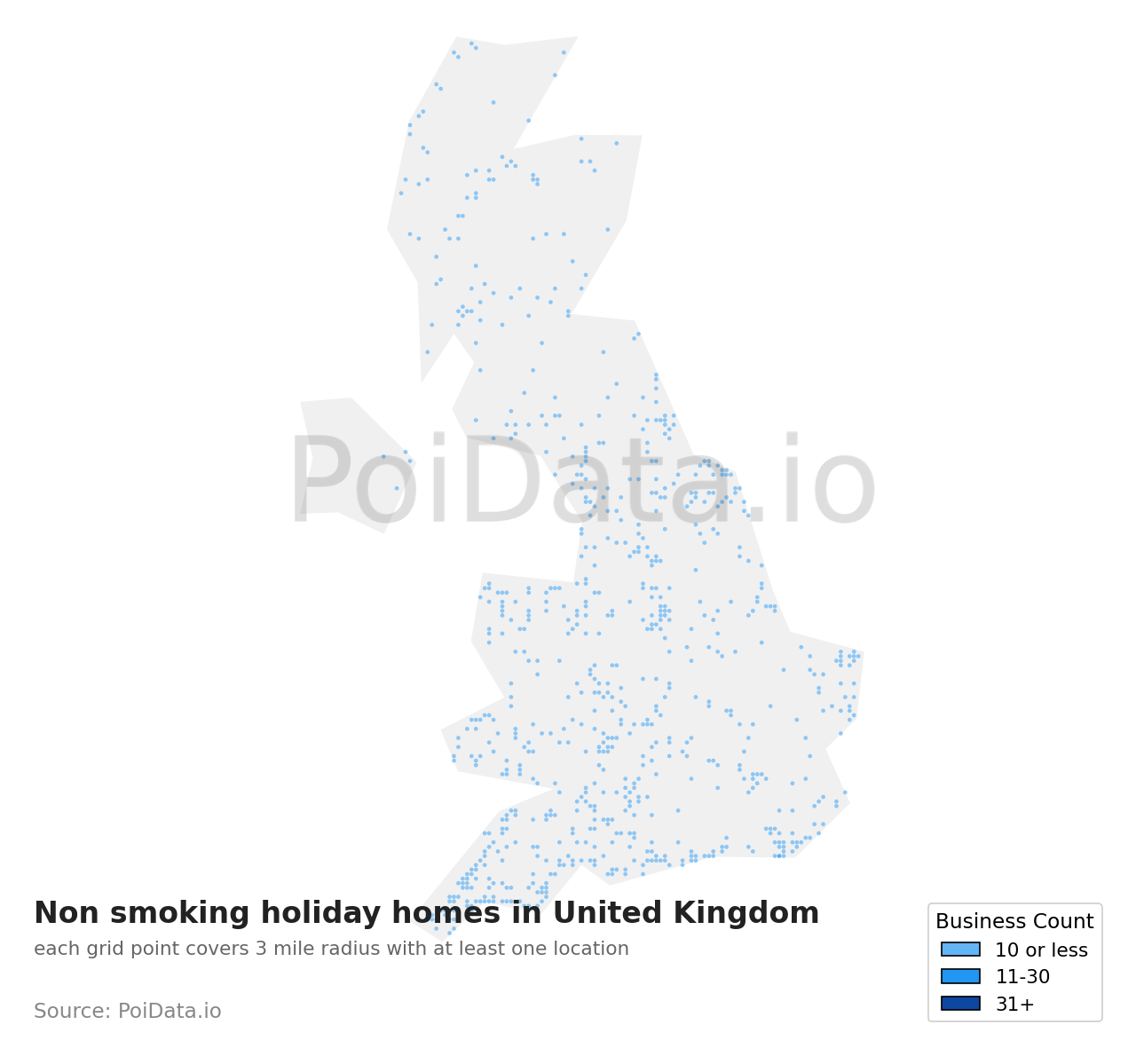 Non smoking holiday home density map for United Kingdom