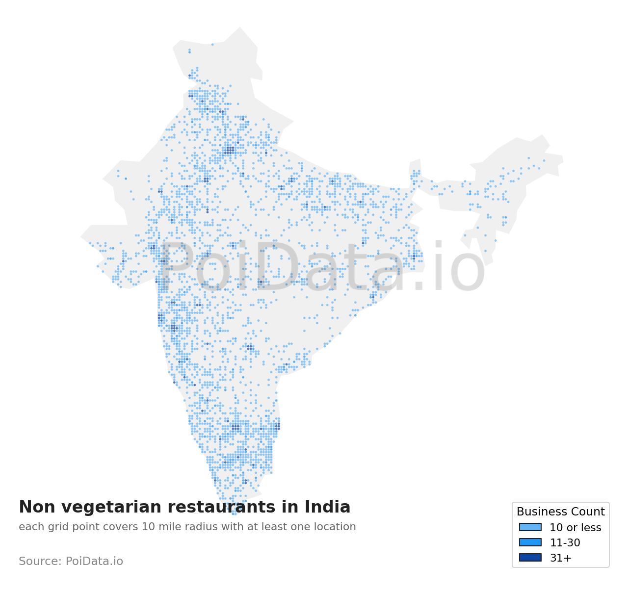 Non vegetarian restaurant density map for India