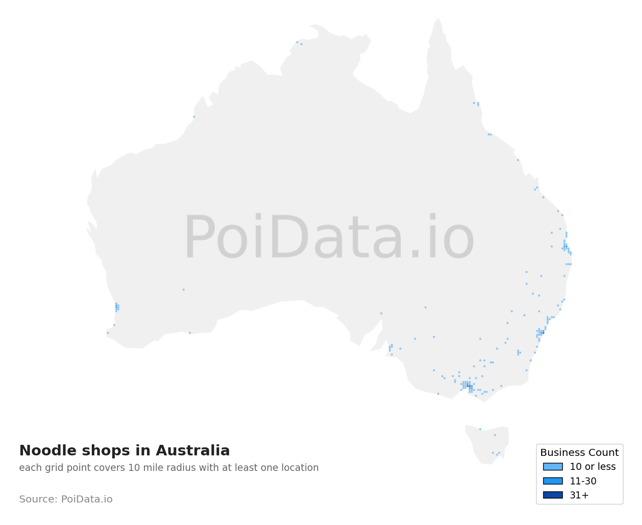 Noodle shop density map for Australia