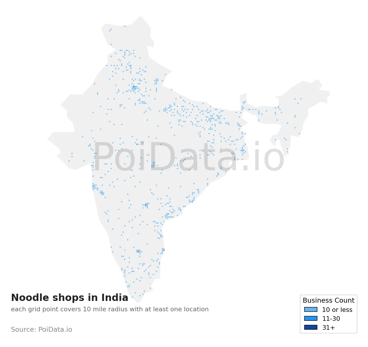 Noodle shop density map for India