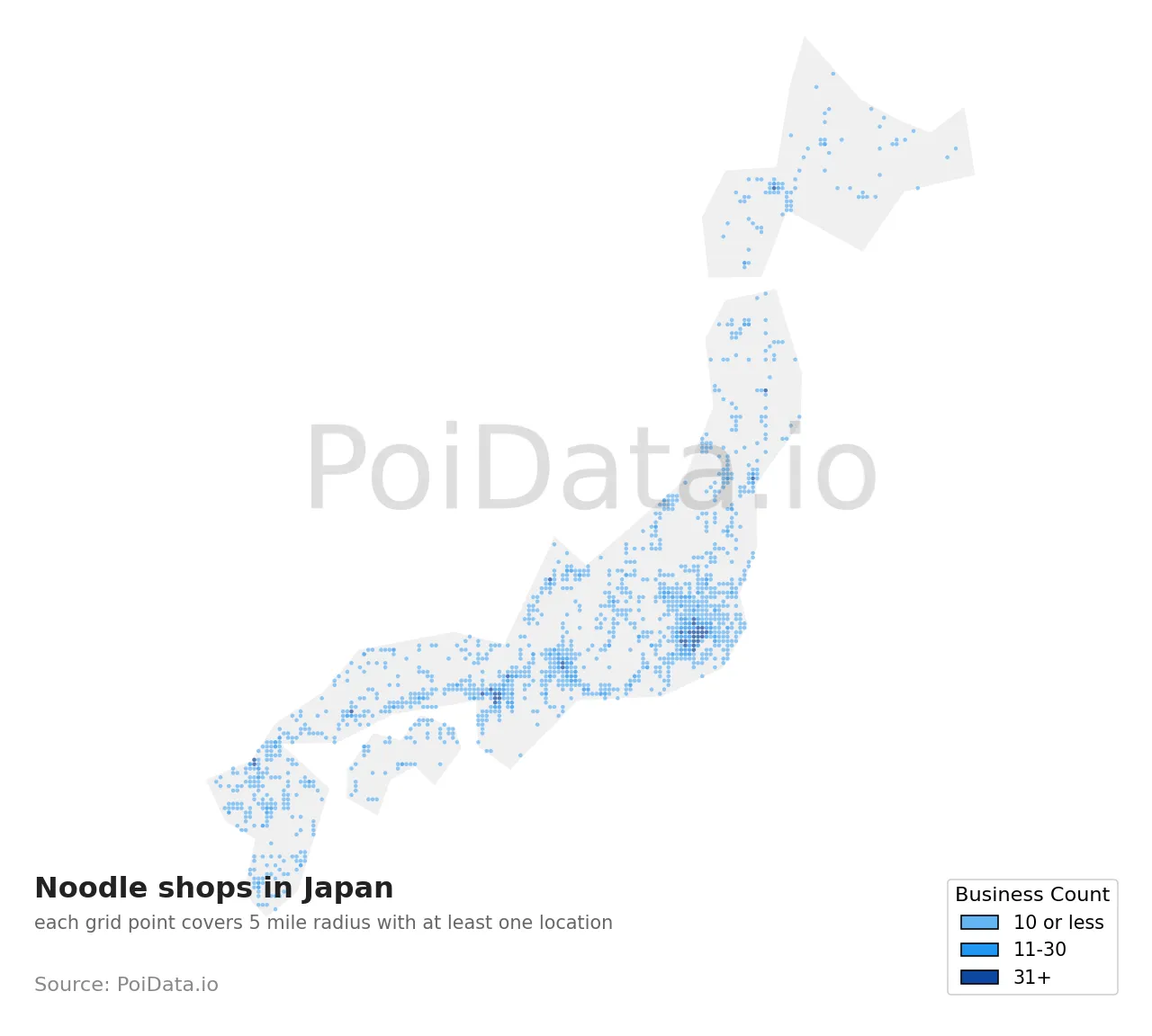 Noodle shop density map for Japan