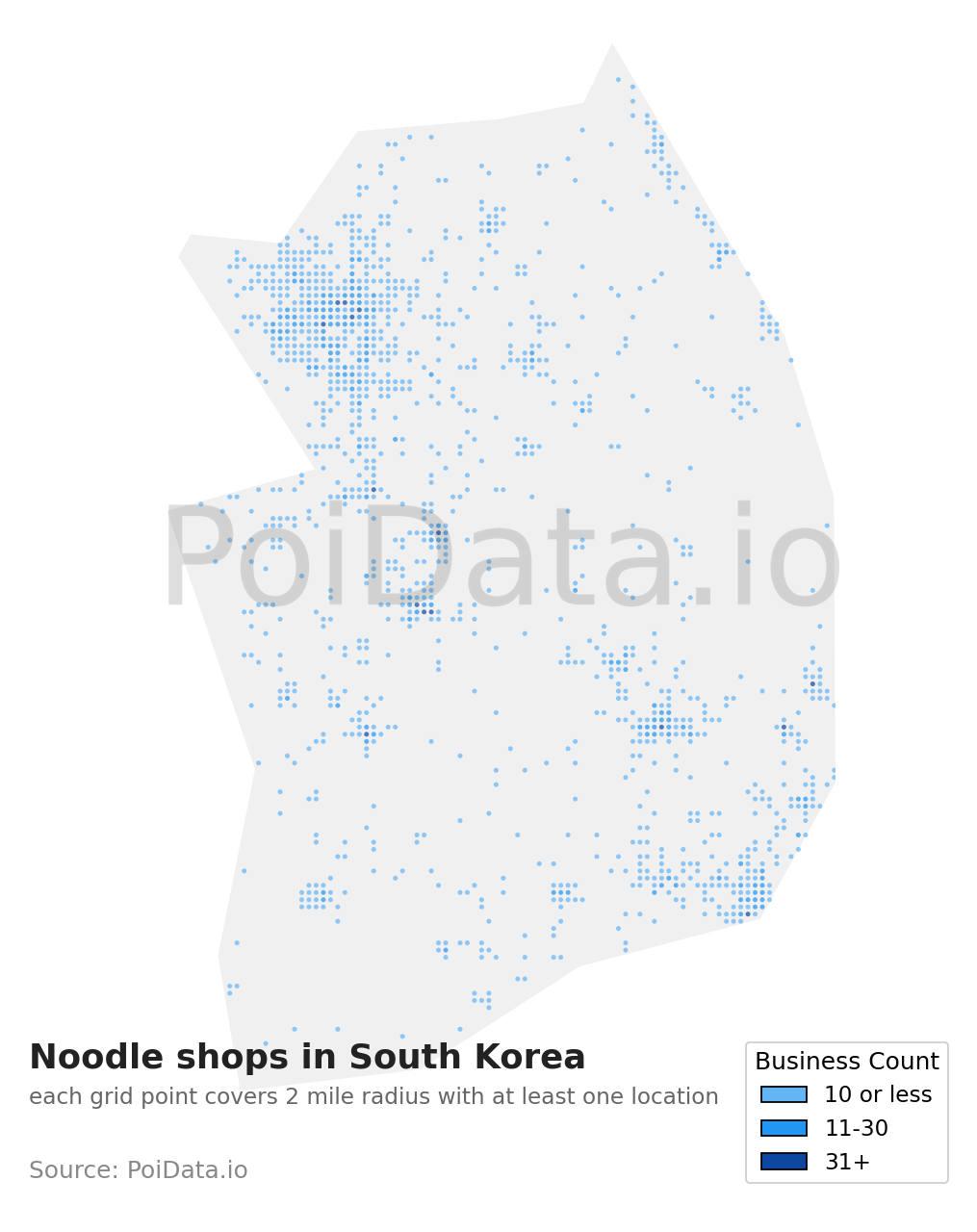 Noodle shop density map for South Korea