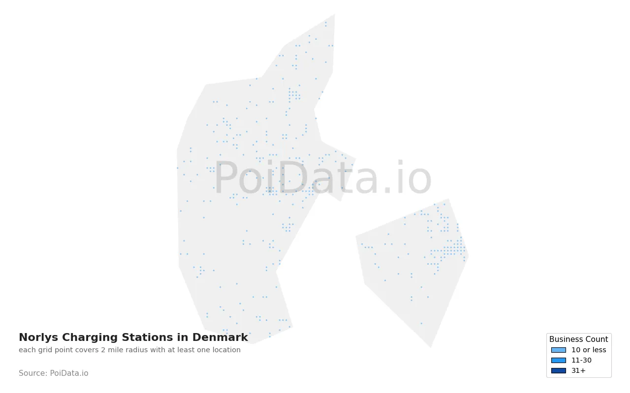 Norlys Charging Station density map for Denmark