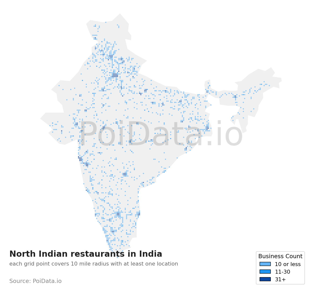North Indian restaurant density map for India