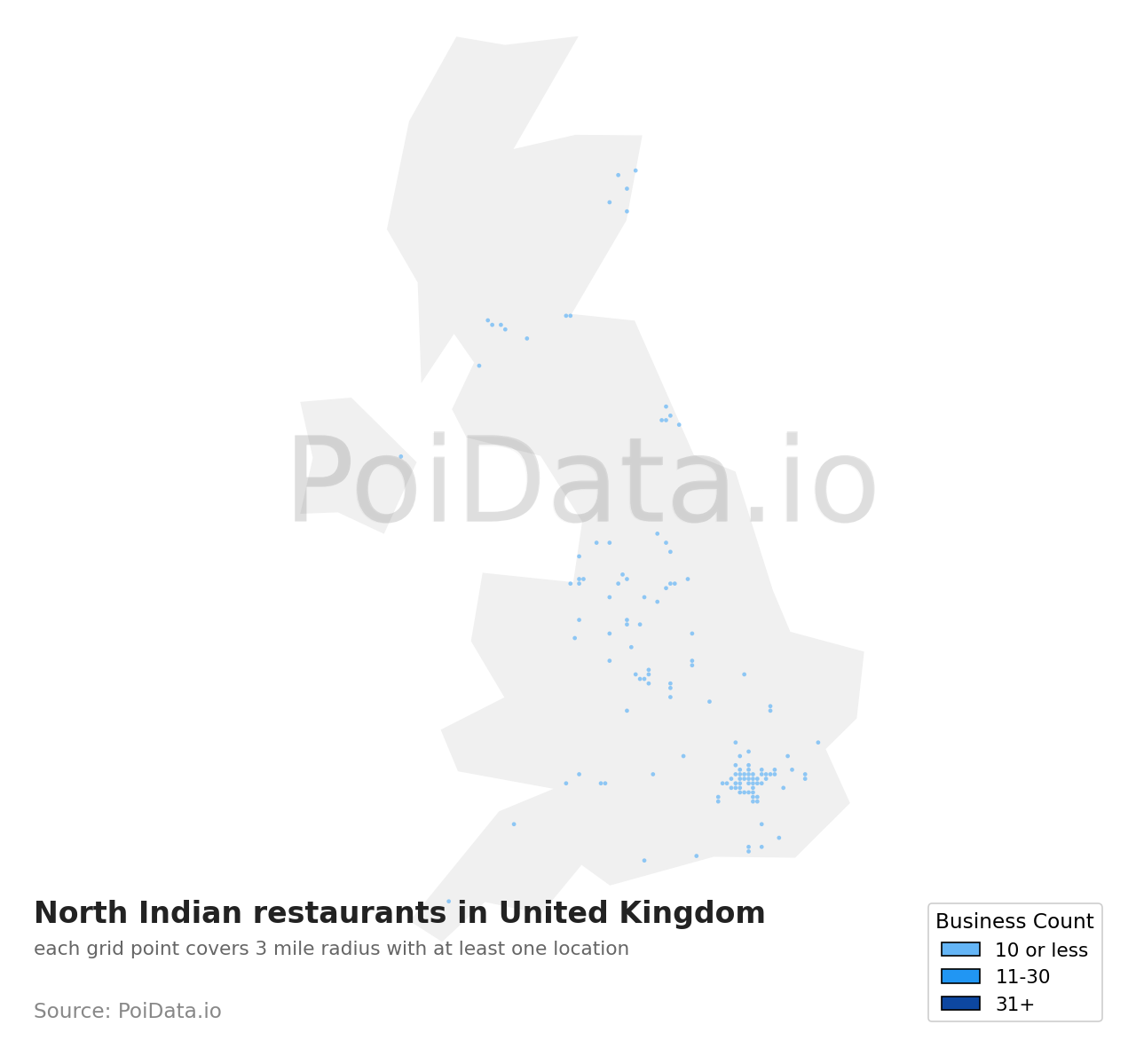 North Indian restaurant density map for United Kingdom