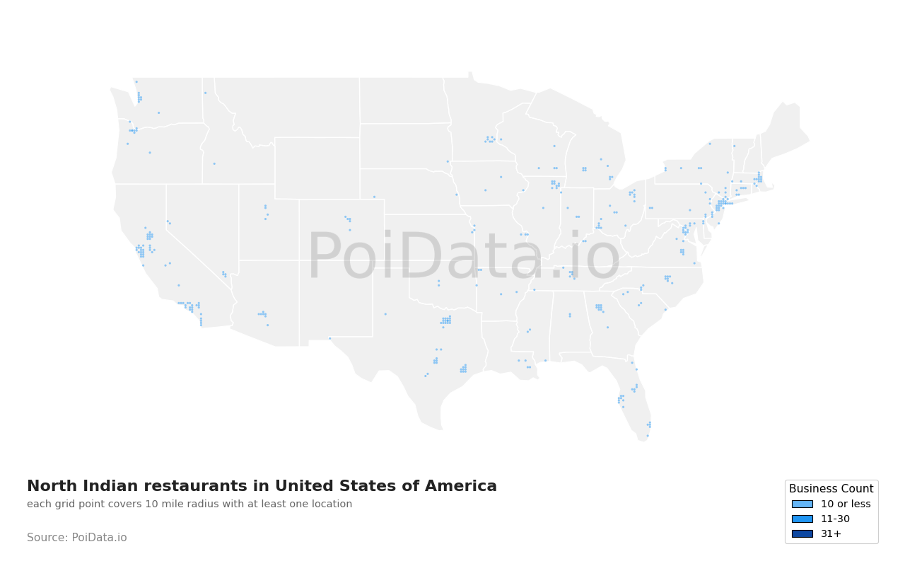 North Indian restaurant density map for Ohio, United States