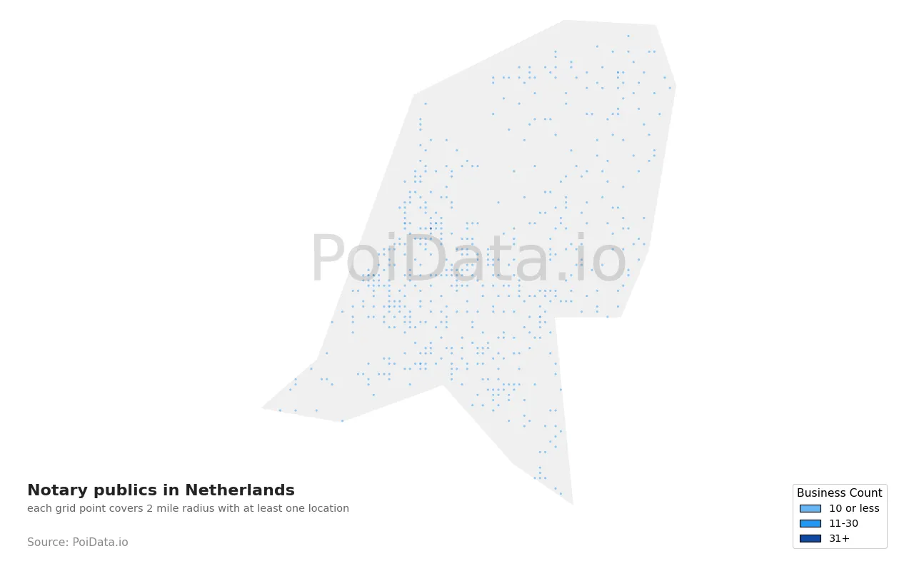 Notary public density map for Netherlands
