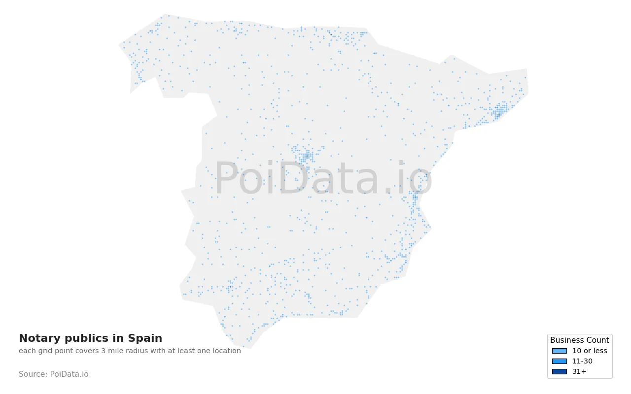 Notary public density map for Spain