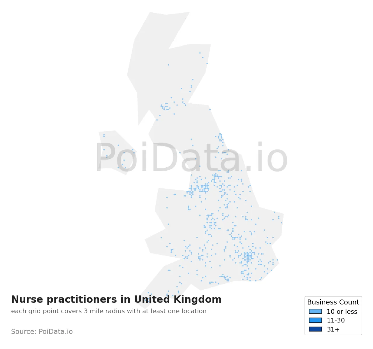 Nurse practitioner density map for United Kingdom
