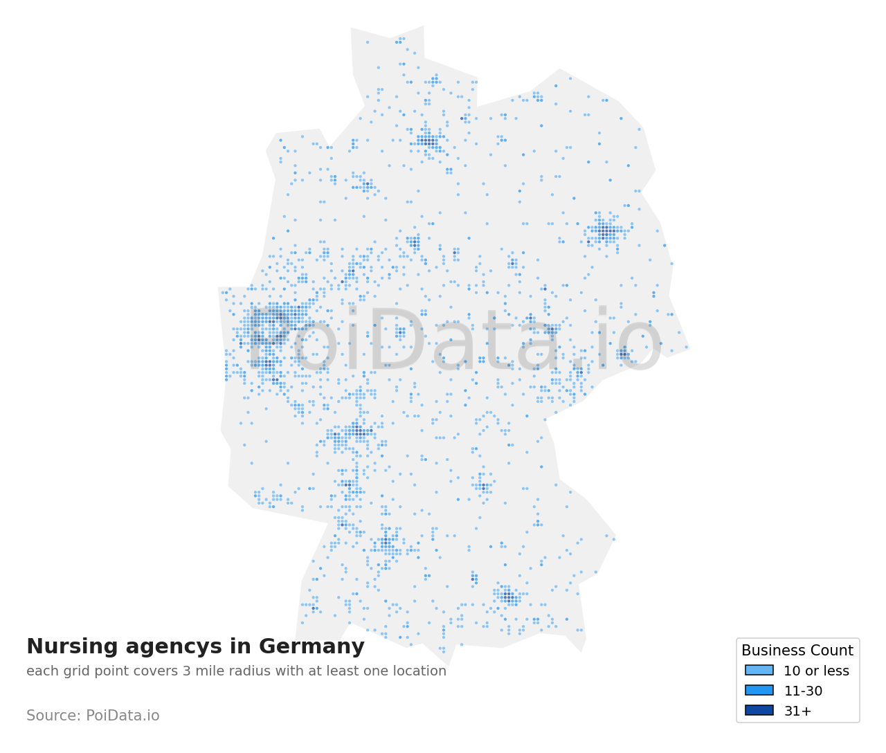 Nursing agency density map for Germany