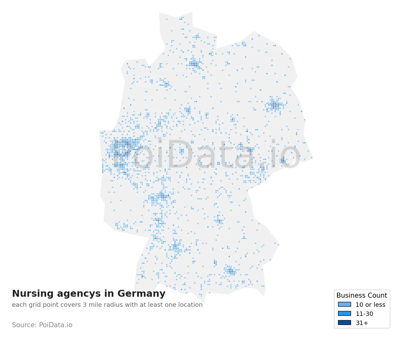 Nursing agency density map for Germany