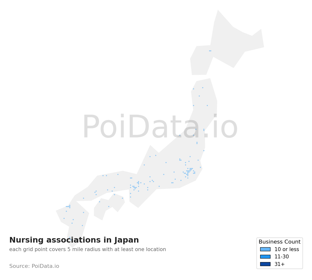 Nursing association density map for Japan