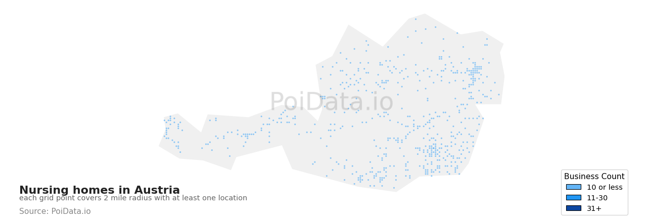 Nursing home density map for Austria