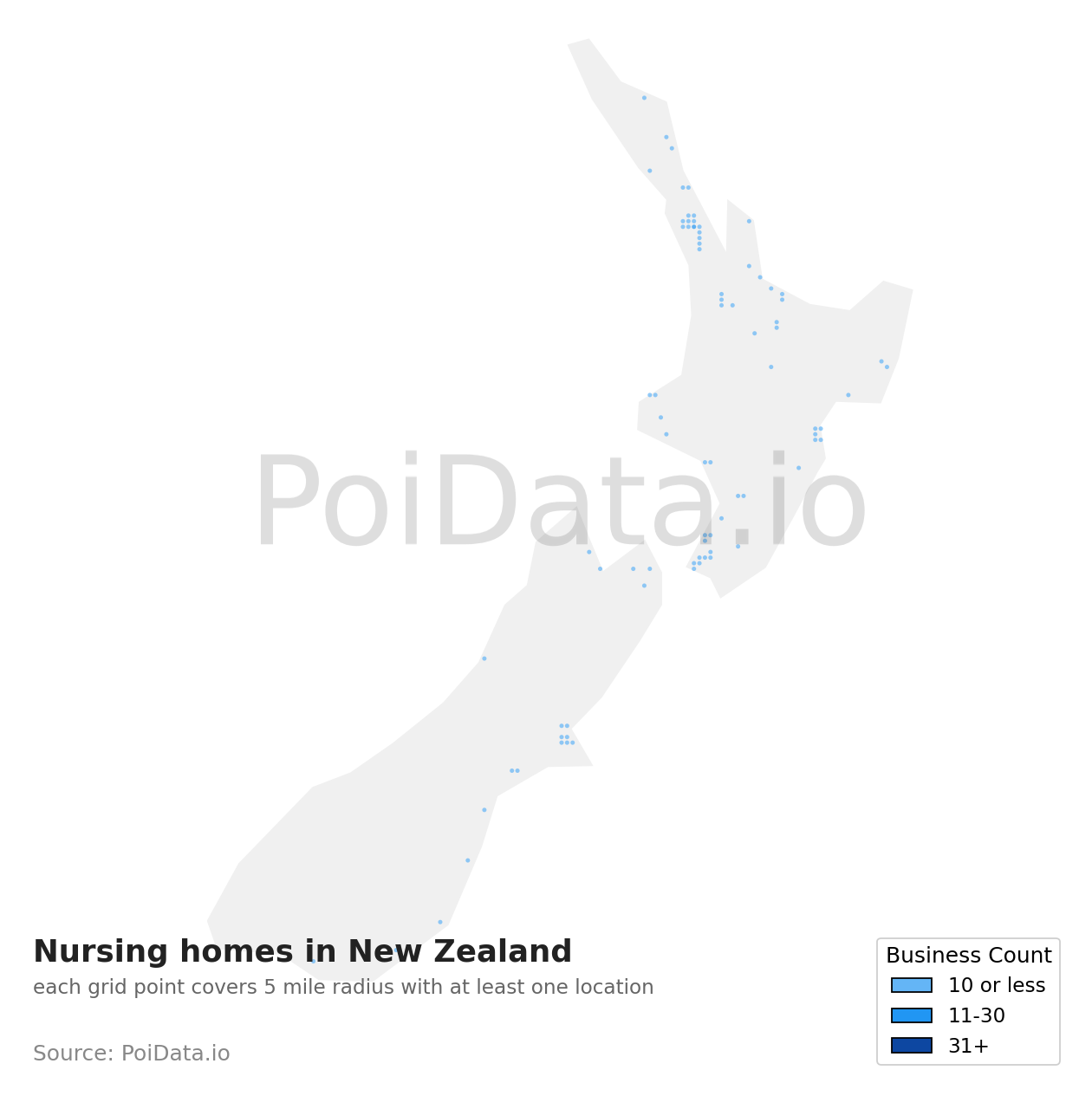 Nursing home density map for New Zealand