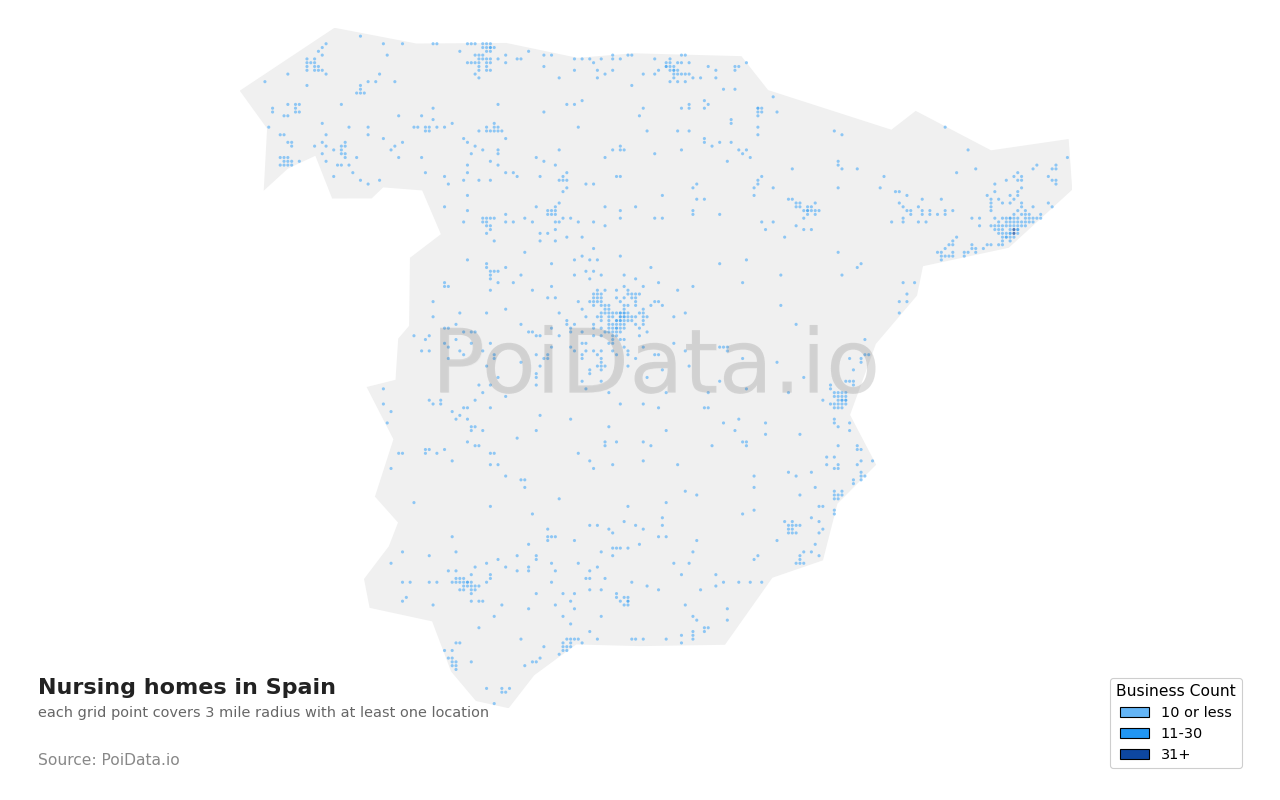 Nursing home density map for Spain