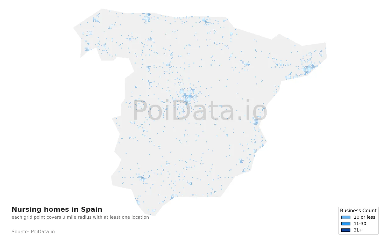 Nursing home density map for Spain