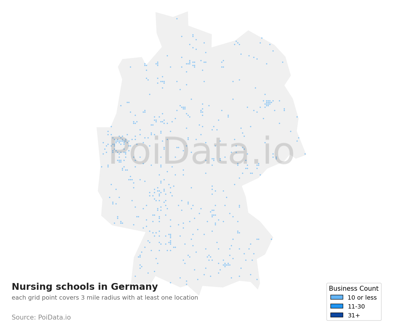 Nursing school density map for Germany