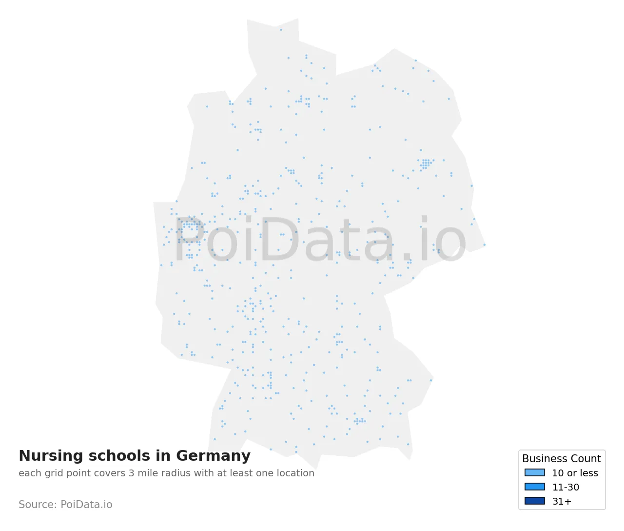 Nursing school density map for Germany