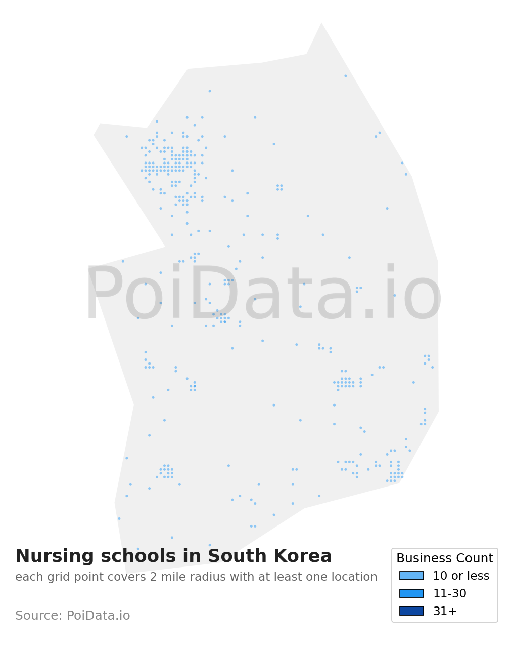 Nursing school density map for South Korea