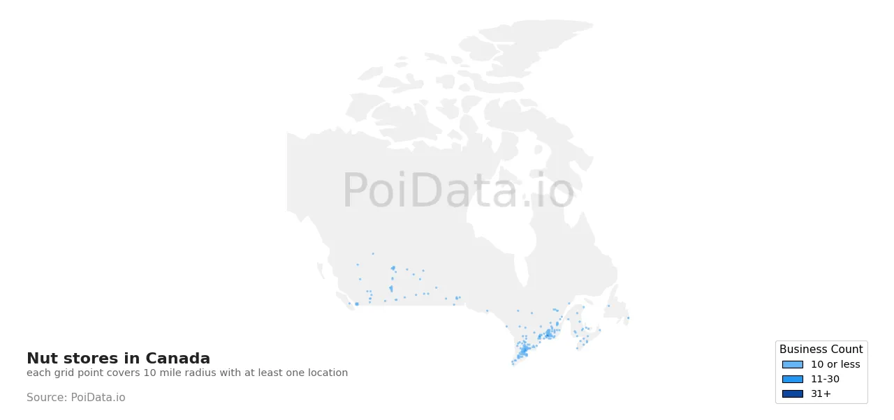 Nut store density map for Canada