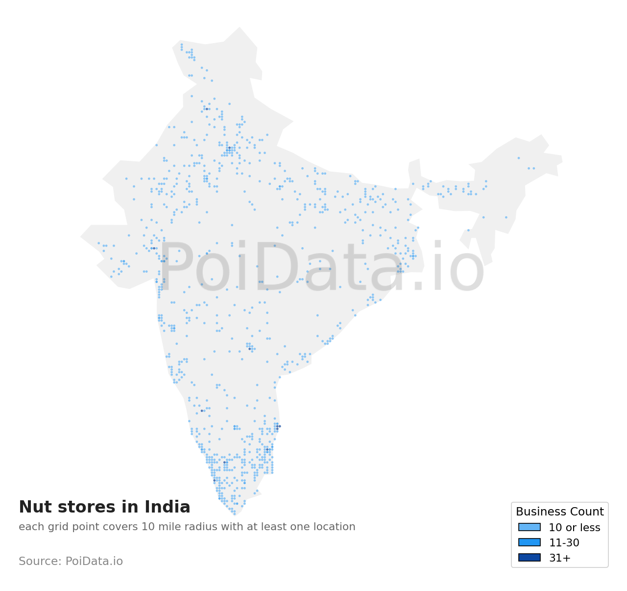 Nut store density map for India