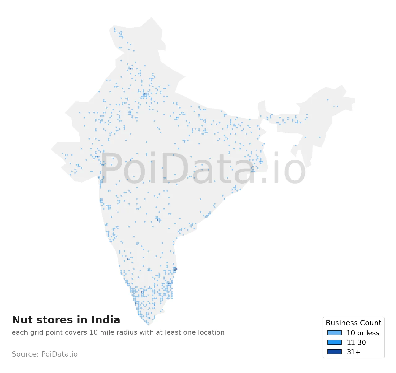 Nut store density map for India
