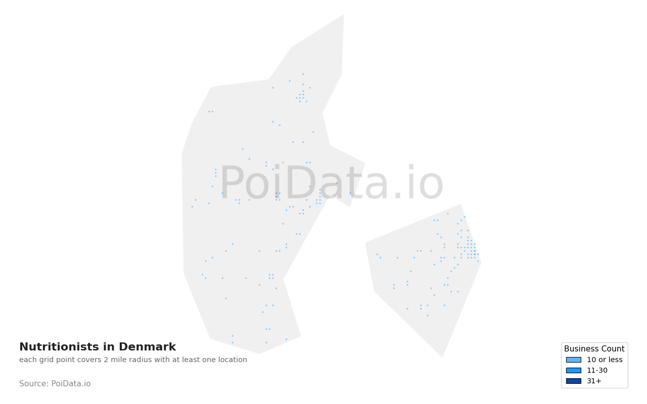 Nutritionist density map for Denmark