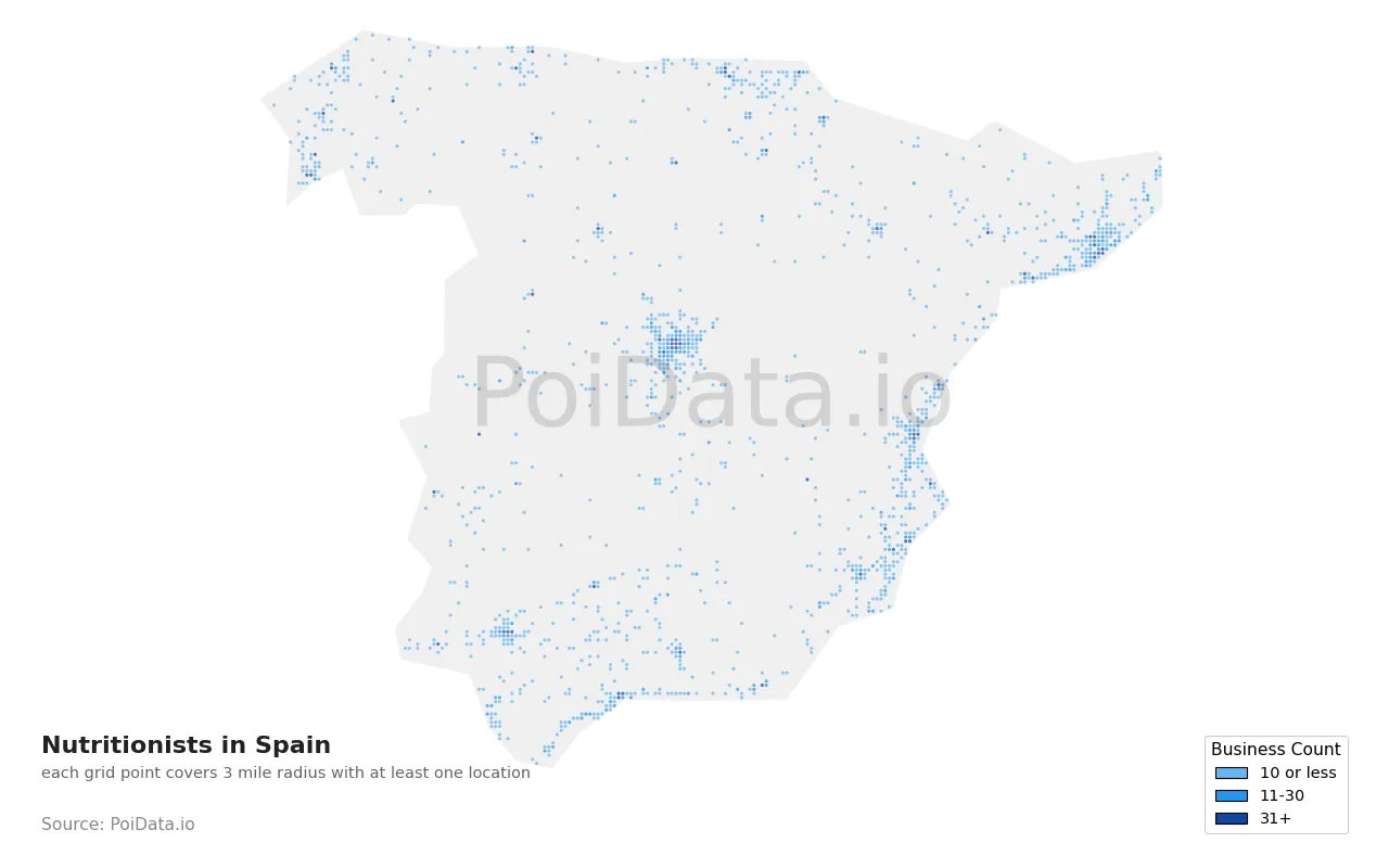 Nutritionist density map for Spain