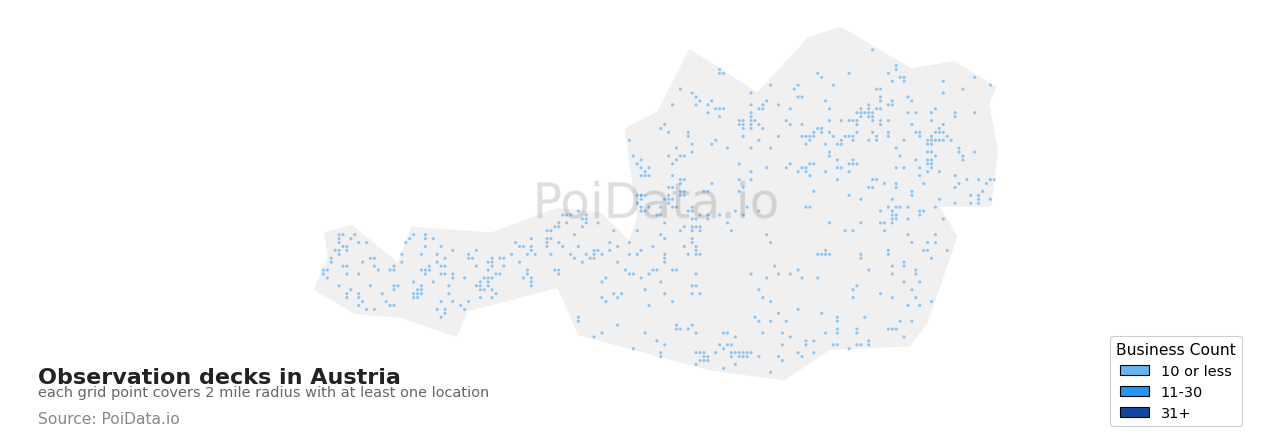Observation deck density map for Austria