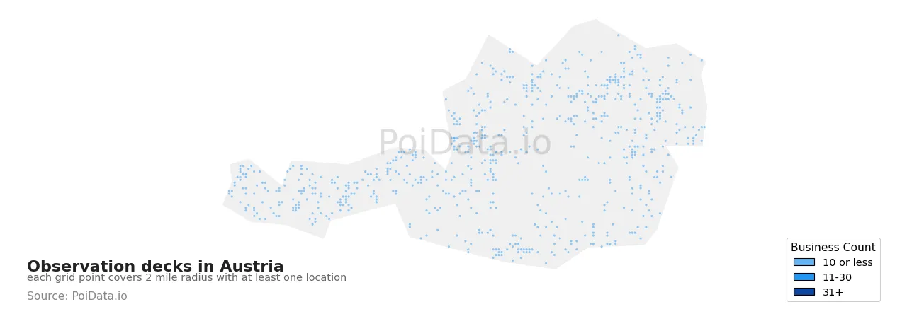 Observation deck density map for Austria