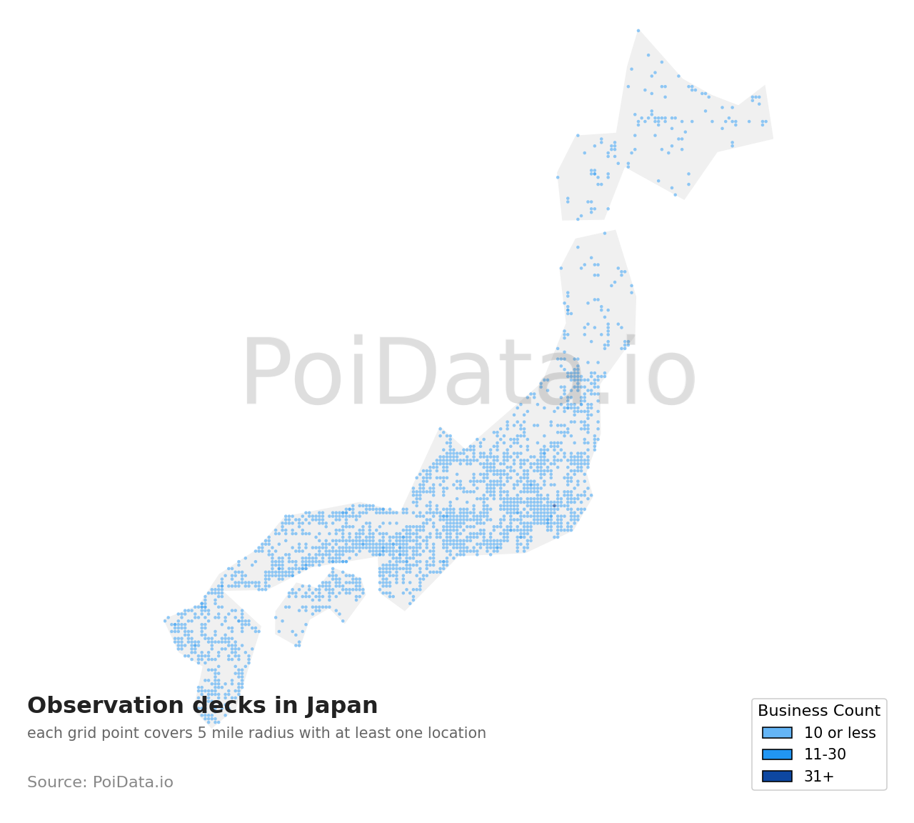 Observation deck density map for Japan