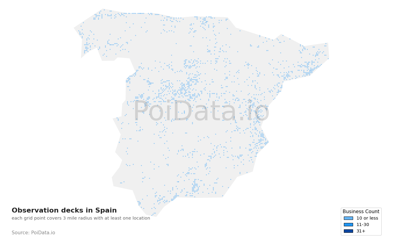 Observation deck density map for Spain