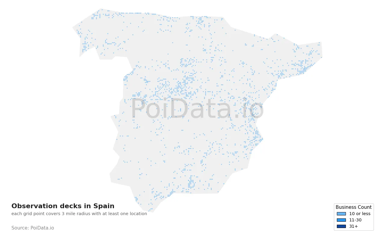 Observation deck density map for Spain