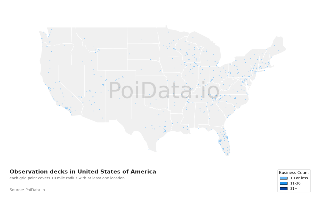 Observation deck density map for United States