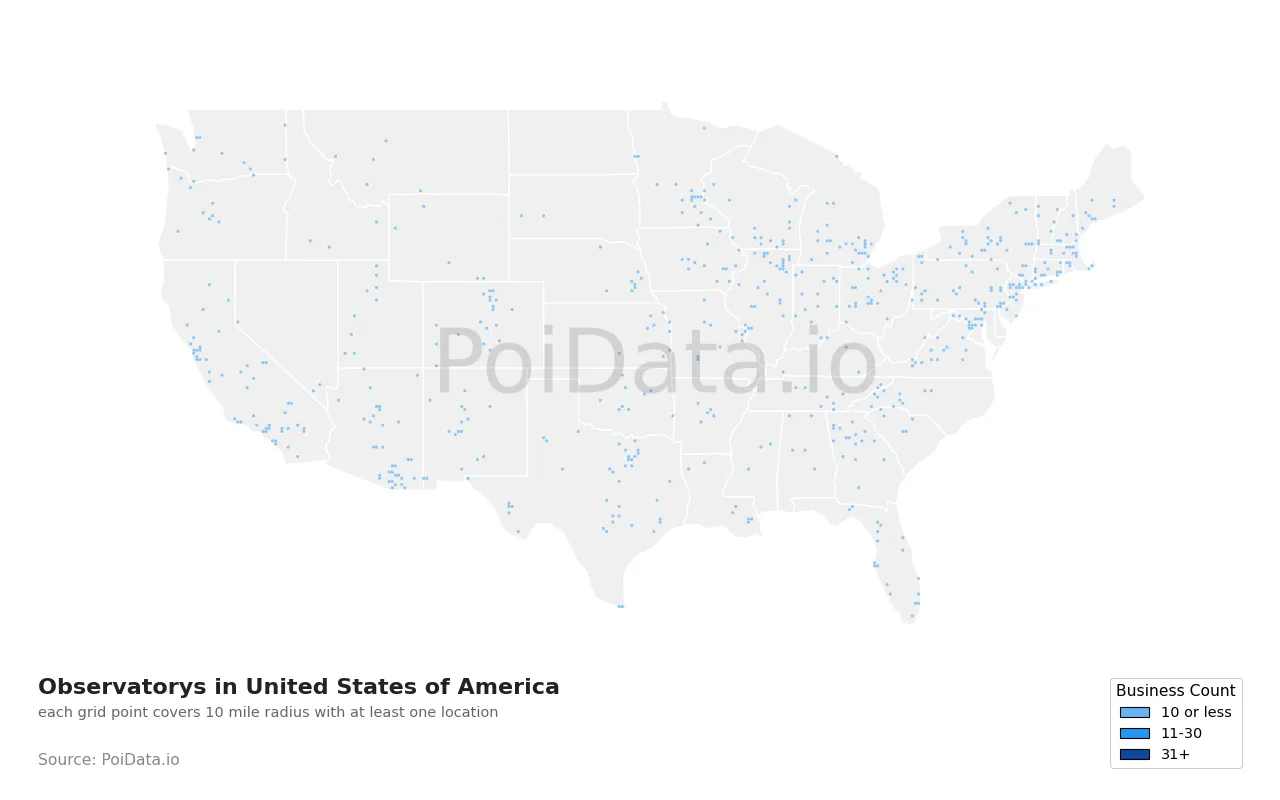 Observatory density map for United States