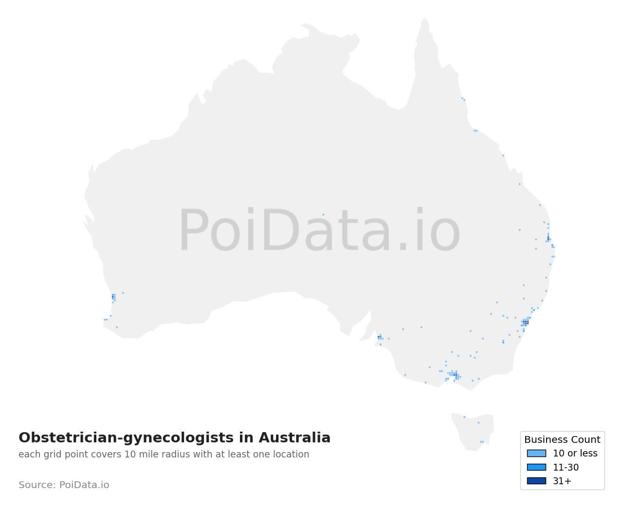 Obstetrician-gynecologist density map for Australia