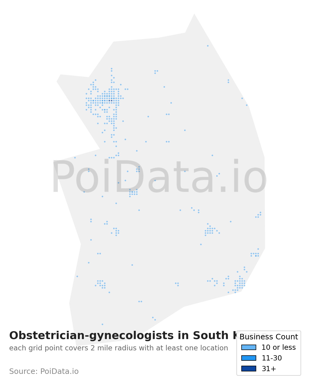Obstetrician-gynecologist density map for South Korea