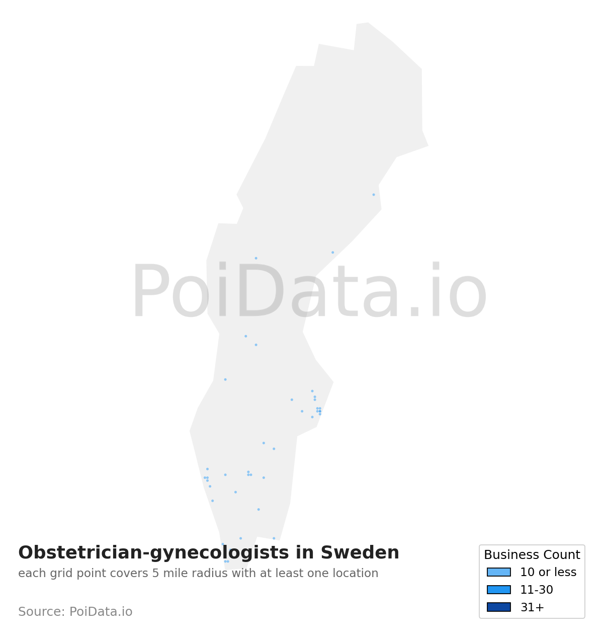 Obstetrician-gynecologist density map for Sweden